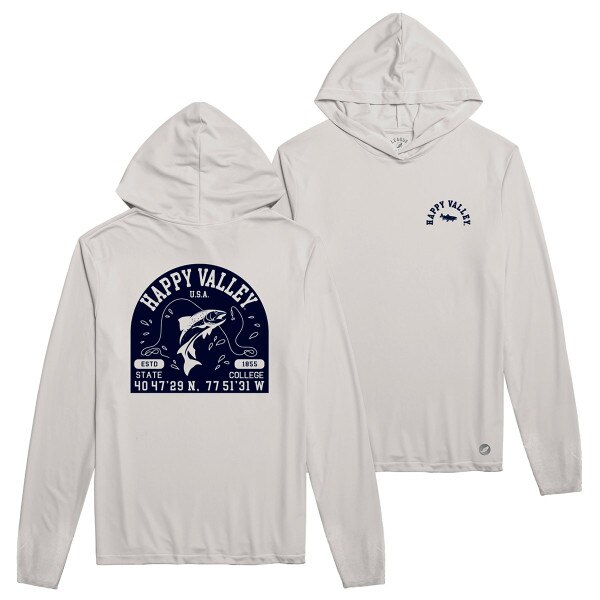 gray long sleeve hooded performance t-shirt Happy Valley Fly Fishing